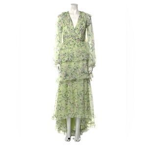 Mac Duggal - Green Floral Print Long Dress